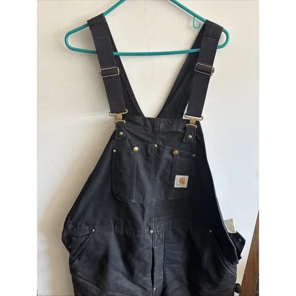 1998 Carhartt R03BLK Duck‎ Bib Overalls 42x30 Black Union Made USA Quilt Lined - Picture 2 of 16